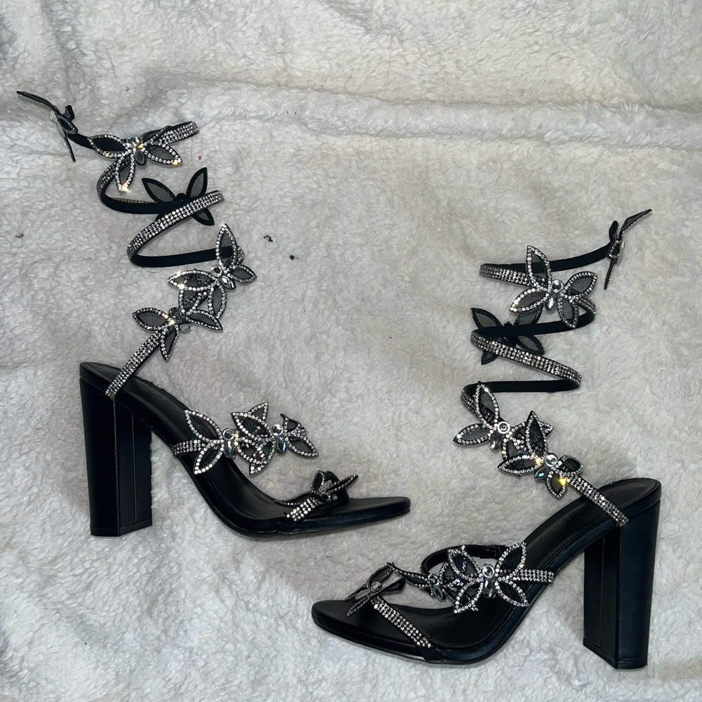 Elegant Black Embellished Women's Heels